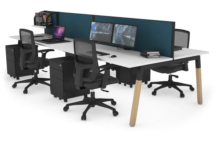Quadro A Leg 4 Person Office Workstations - Wood Leg Cross Beam [1200L x 700W] Jasonl black leg white deep blue (500H x 1200W)
