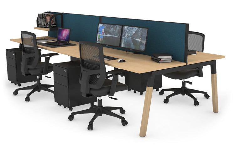 Quadro A Leg 4 Person Office Workstations - Wood Leg Cross Beam [1200L x 700W] Jasonl black leg maple deep blue (500H x 1200W)