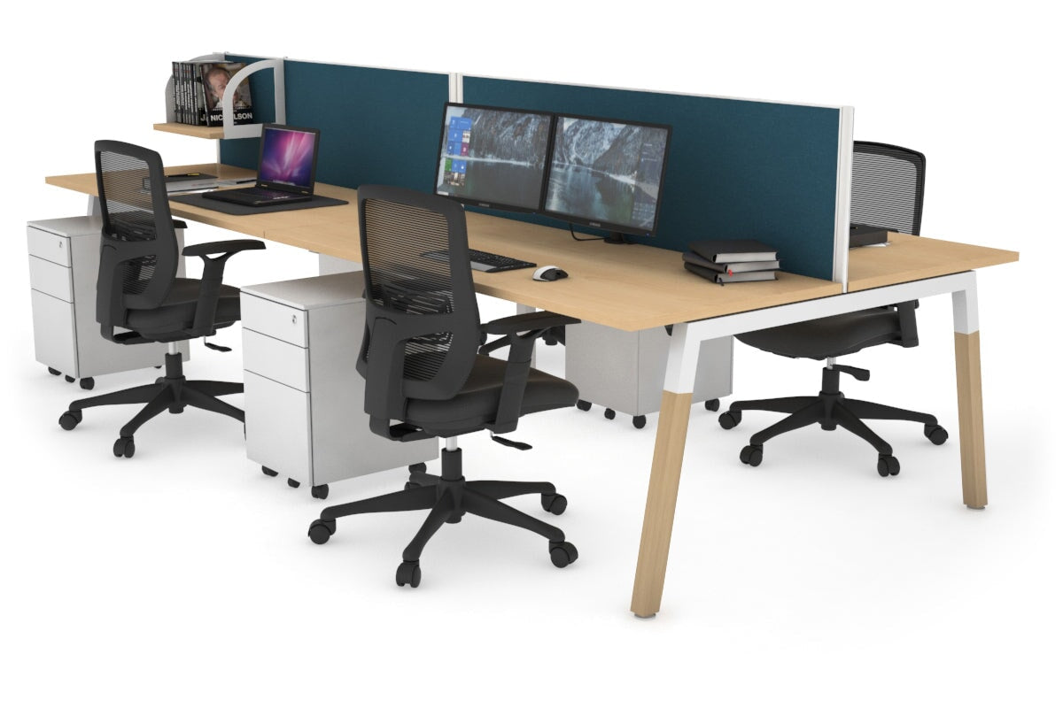 Quadro A Leg 4 Person Office Workstations - Wood Leg Cross Beam [1200L x 700W] Jasonl white leg maple deep blue (500H x 1200W)