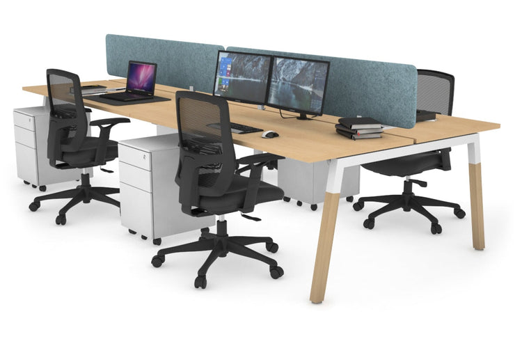 Quadro A Leg 4 Person Office Workstations - Wood Leg Cross Beam [1200L x 700W] Jasonl white leg maple blue echo panel (400H x 1200W)
