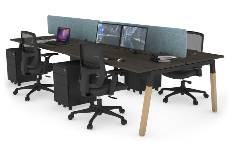 Quadro A Leg 4 Person Office Workstations - Wood Leg Cross Beam [1200L x 700W] Jasonl black leg dark oak blue echo panel (400H x 1200W)