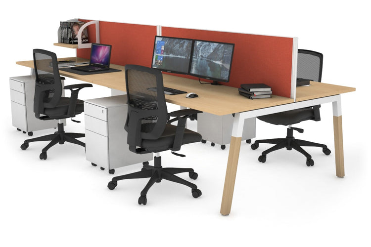Quadro A Leg 4 Person Office Workstations - Wood Leg Cross Beam [1200L x 700W] Jasonl white leg maple orange squash (500H x 1200W)