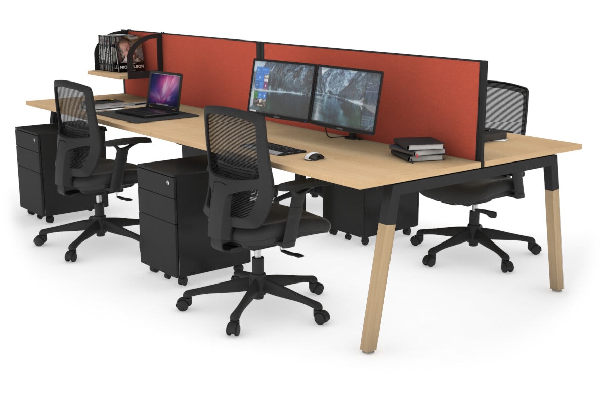 Quadro A Leg 4 Person Office Workstations - Wood Leg Cross Beam [1200L x 700W] Jasonl black leg maple orange squash (500H x 1200W)