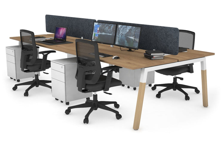 Quadro A Leg 4 Person Office Workstations - Wood Leg Cross Beam [1200L x 700W] Jasonl white leg salvage oak dark grey echo panel (400H x 1200W)