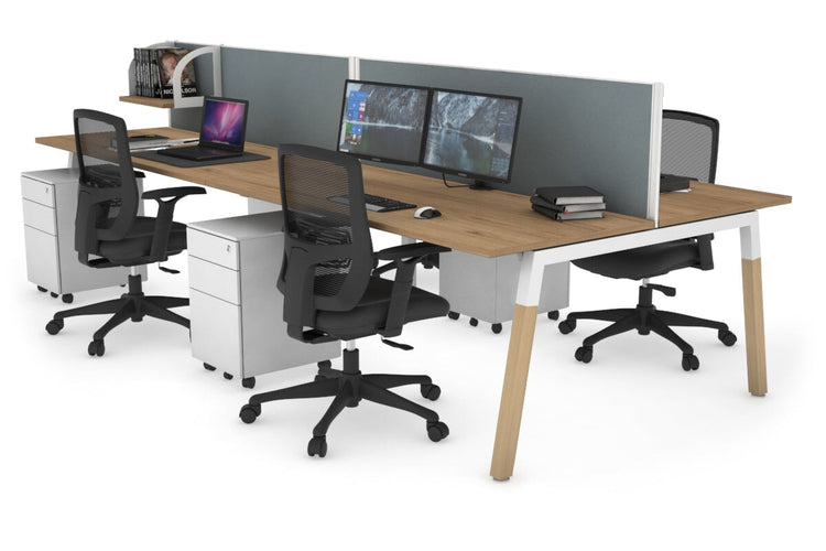 Quadro A Leg 4 Person Office Workstations - Wood Leg Cross Beam [1200L x 700W] Jasonl white leg salvage oak cool grey (500H x 1200W)