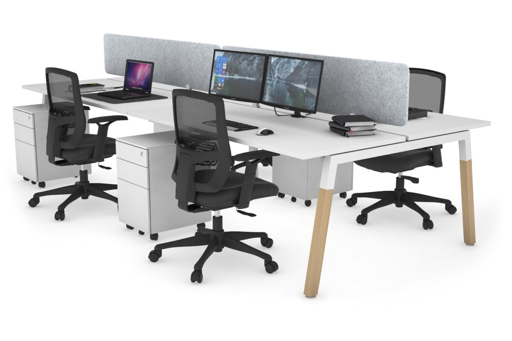 Quadro A Legs 4 Person Office Workstation - Wood Legs Cross Beam [1200L x 700W]-white leg white light grey acoustic panel (400H x 1200W)