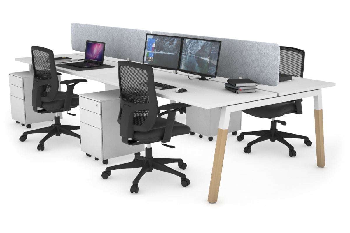 Quadro A Leg 4 Person Office Workstations - Wood Leg Cross Beam [1200L x 700W] Jasonl white leg white light grey echo panel (400H x 1200W)