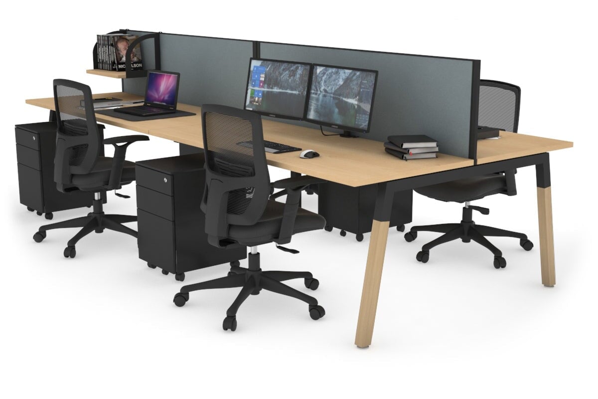Quadro A Leg 4 Person Office Workstations - Wood Leg Cross Beam [1200L x 700W] Jasonl black leg maple cool grey (500H x 1200W)