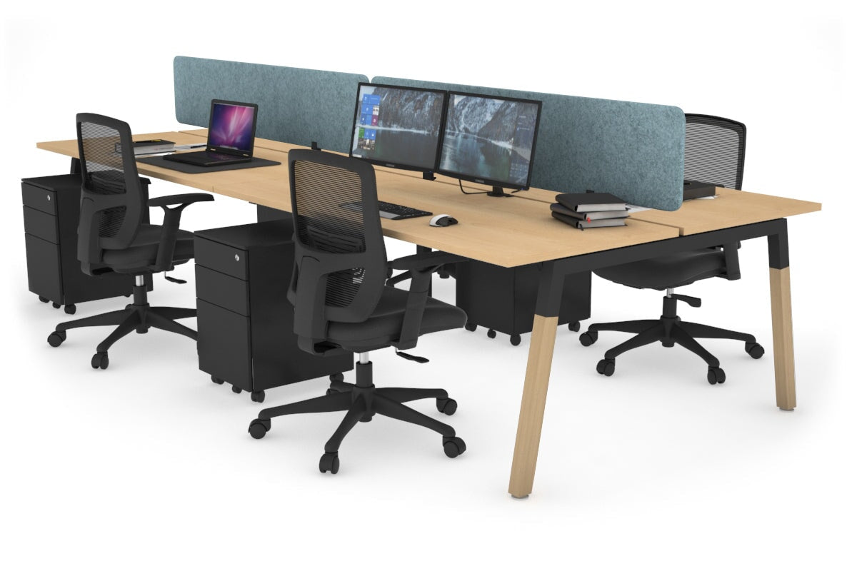 Quadro A Leg 4 Person Office Workstations - Wood Leg Cross Beam [1200L x 700W] Jasonl black leg maple blue echo panel (400H x 1200W)