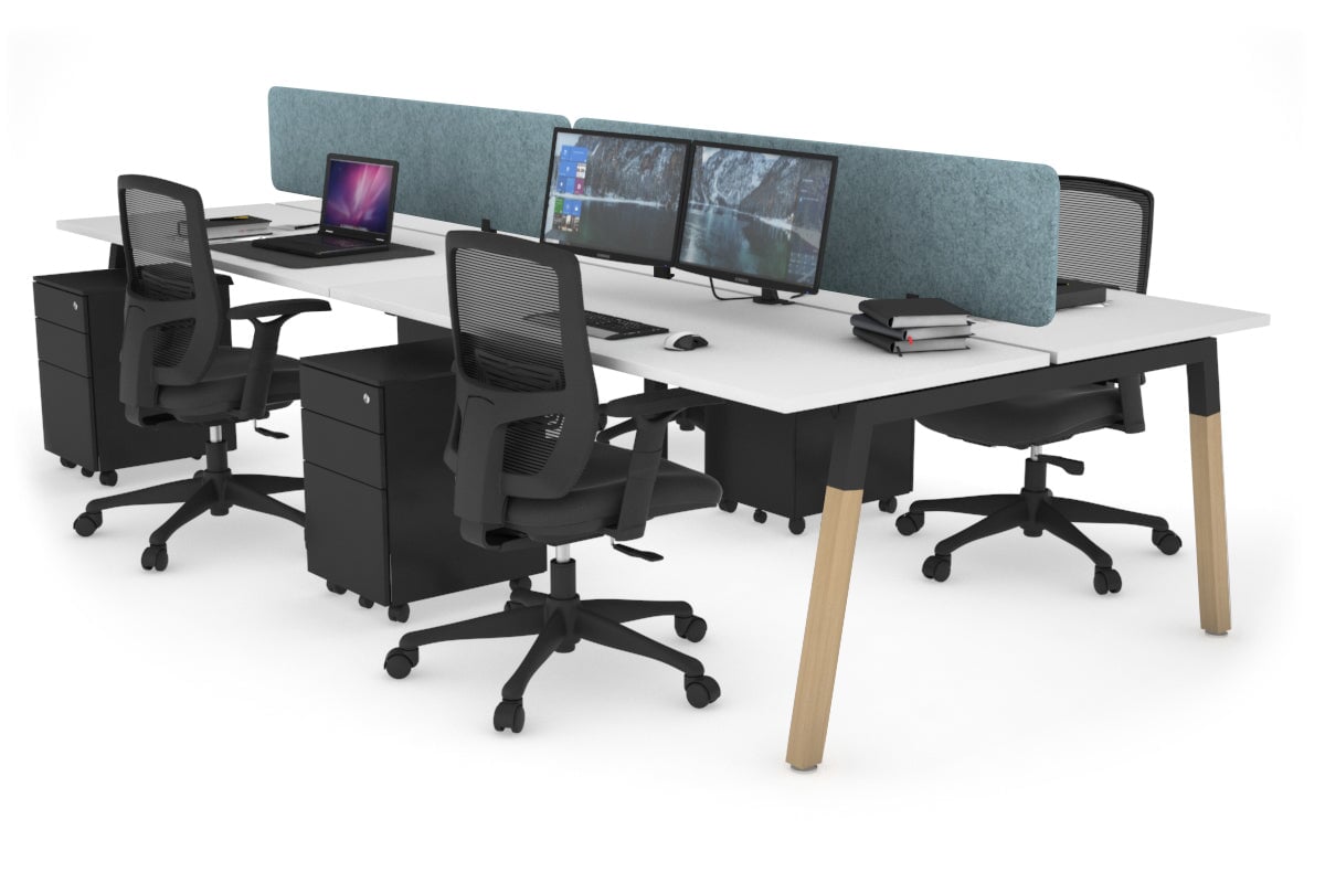 Quadro A Leg 4 Person Office Workstations - Wood Leg Cross Beam [1200L x 700W] Jasonl black leg white blue echo panel (400H x 1200W)