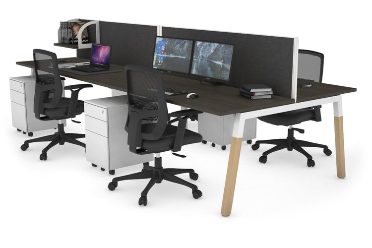 Quadro A Leg 4 Person Office Workstations - Wood Leg Cross Beam [1200L x 700W] Jasonl white leg dark oak moody charcoal (500H x 1200W)