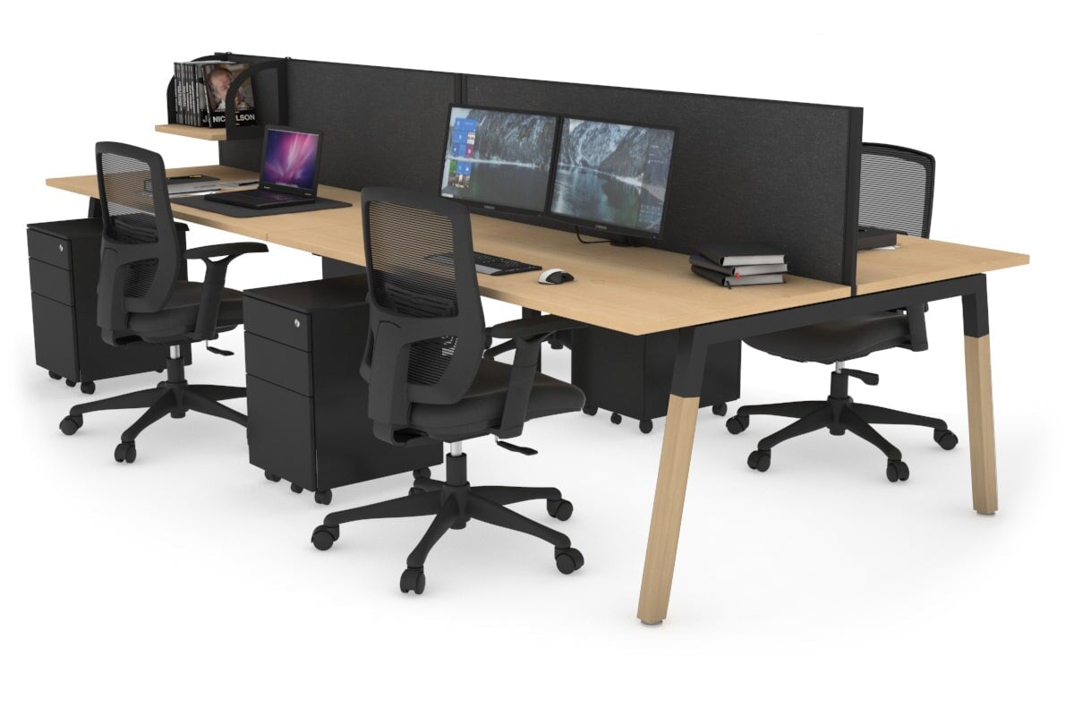 Quadro A Leg 4 Person Office Workstations - Wood Leg Cross Beam [1200L x 700W] Jasonl black leg maple moody charcoal (500H x 1200W)