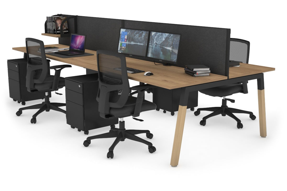 Quadro A Leg 4 Person Office Workstations - Wood Leg Cross Beam [1200L x 700W] Jasonl black leg salvage oak moody charcoal (500H x 1200W)