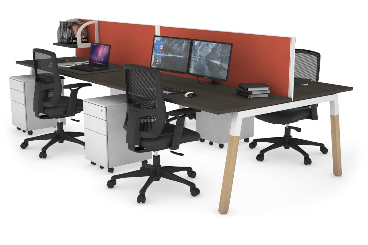 Quadro A Leg 4 Person Office Workstations - Wood Leg Cross Beam [1200L x 700W] Jasonl white leg dark oak orange squash (500H x 1200W)
