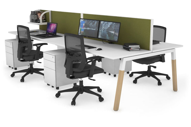 Quadro A Leg 4 Person Office Workstations - Wood Leg Cross Beam [1200L x 700W] Jasonl white leg white green moss (500H x 1200W)