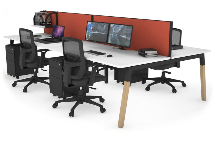 Quadro A Leg 4 Person Office Workstations - Wood Leg Cross Beam [1200L x 800W with Cable Scallop] Jasonl black leg white orange squash (500H x 1200W)
