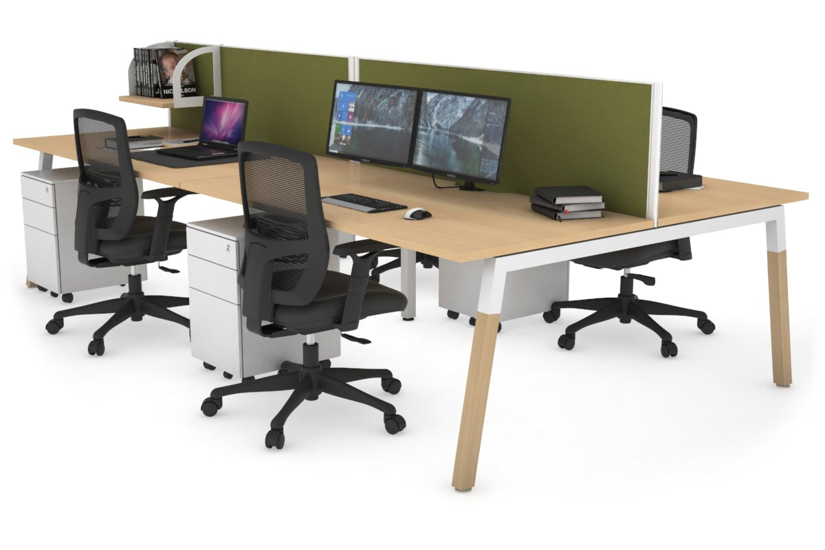 Quadro A Leg 4 Person Office Workstations - Wood Leg Cross Beam [1200L x 800W with Cable Scallop] Jasonl white leg maple green moss (500H x 1200W)