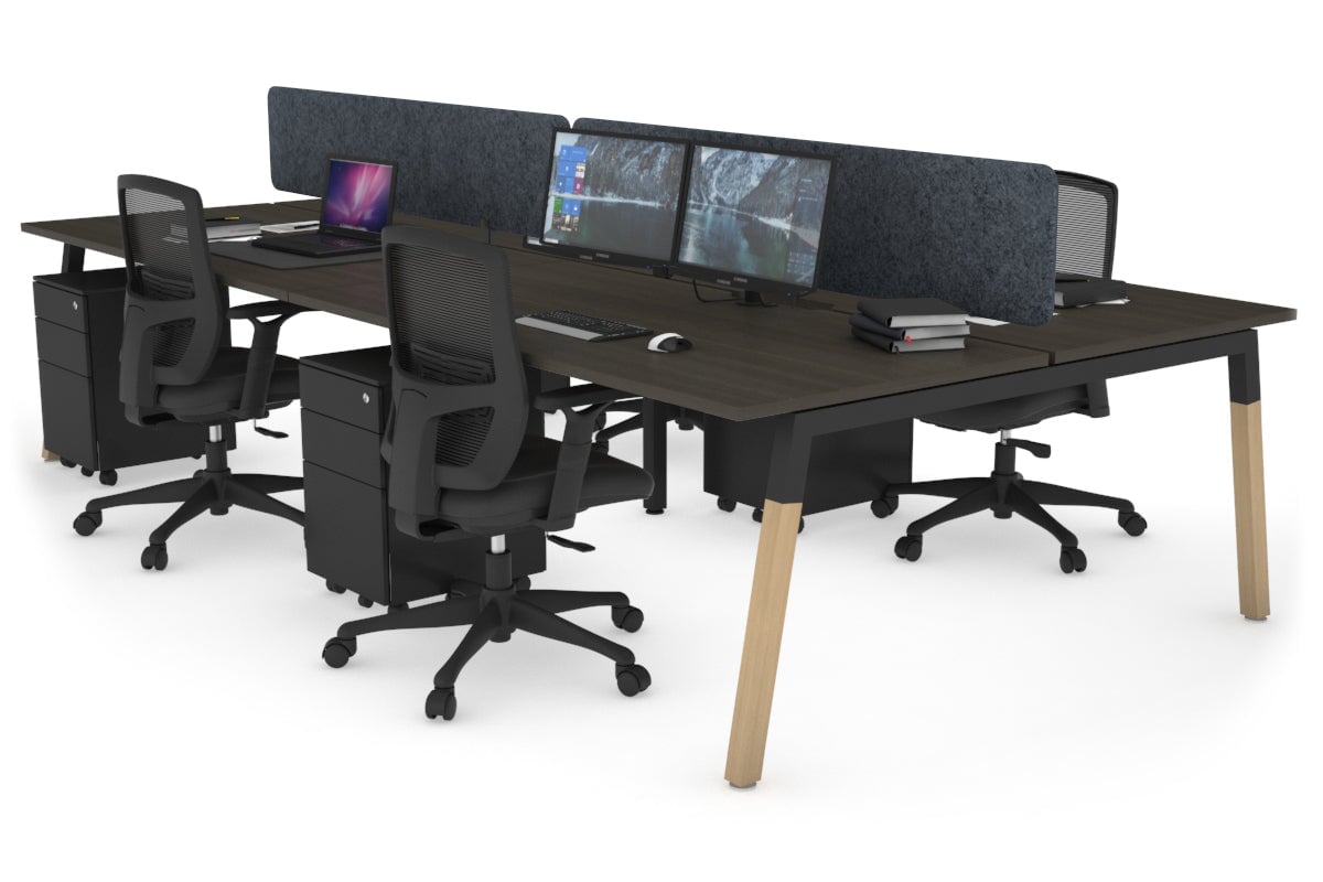 Quadro A Leg 4 Person Office Workstations - Wood Leg Cross Beam [1200L x 800W with Cable Scallop] Jasonl black leg dark oak dark grey echo panel (400H x 1200W)