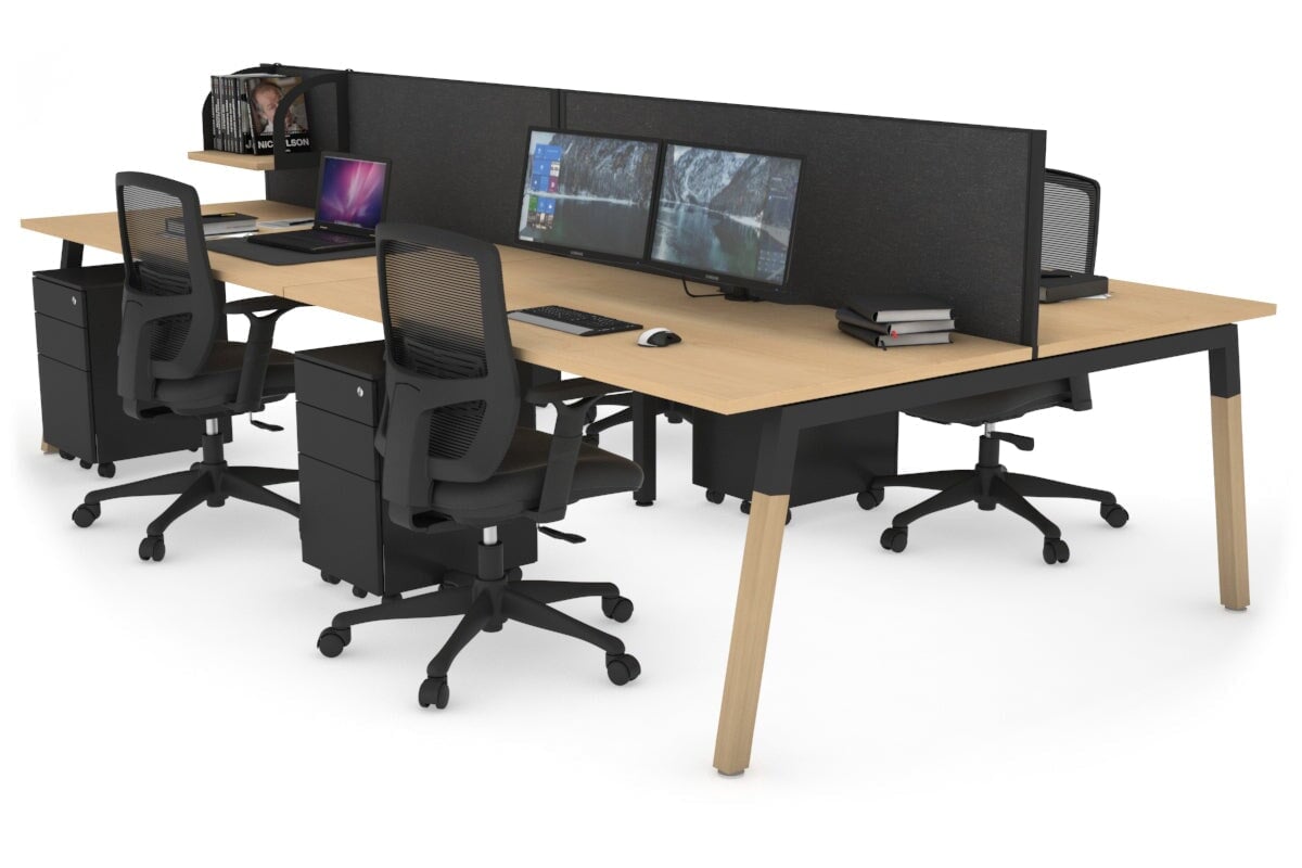 Quadro A Leg 4 Person Office Workstations - Wood Leg Cross Beam [1200L x 800W with Cable Scallop] Jasonl black leg maple moody charcoal (500H x 1200W)