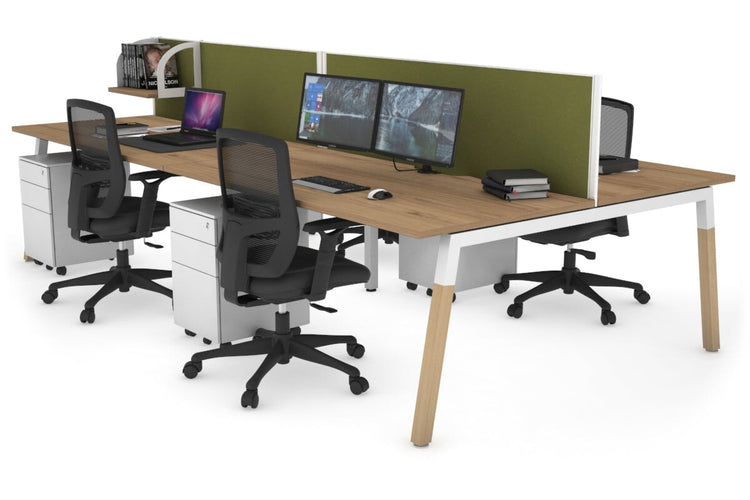 Quadro A Leg 4 Person Office Workstations - Wood Leg Cross Beam [1200L x 800W with Cable Scallop] Jasonl white leg salvage oak green moss (500H x 1200W)