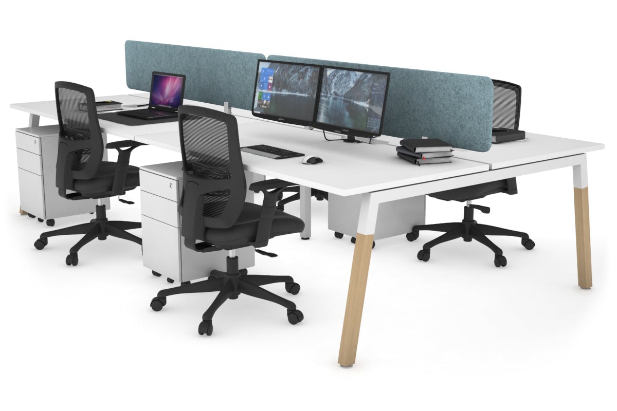 Quadro A Leg 4 Person Office Workstations - Wood Leg Cross Beam [1200L x 800W with Cable Scallop] Jasonl white leg white blue echo panel (400H x 1200W)