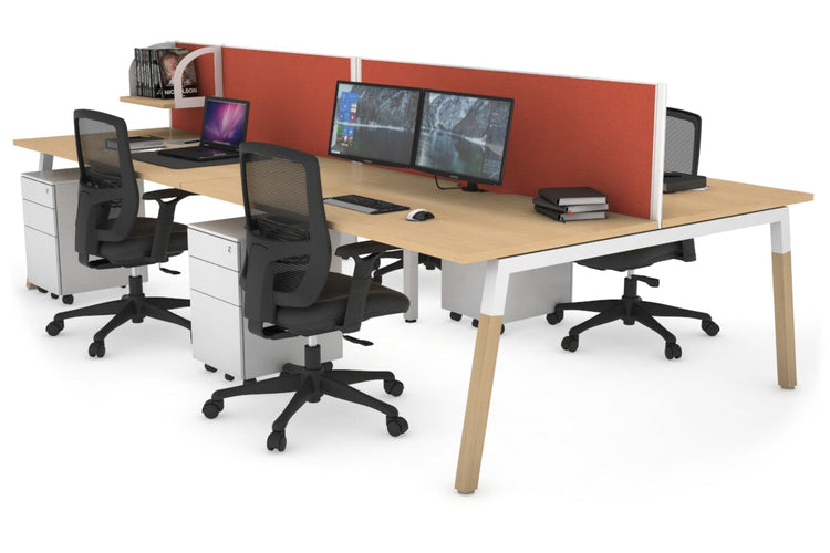 Quadro A Leg 4 Person Office Workstations - Wood Leg Cross Beam [1200L x 800W with Cable Scallop] Jasonl white leg maple orange squash (500H x 1200W)