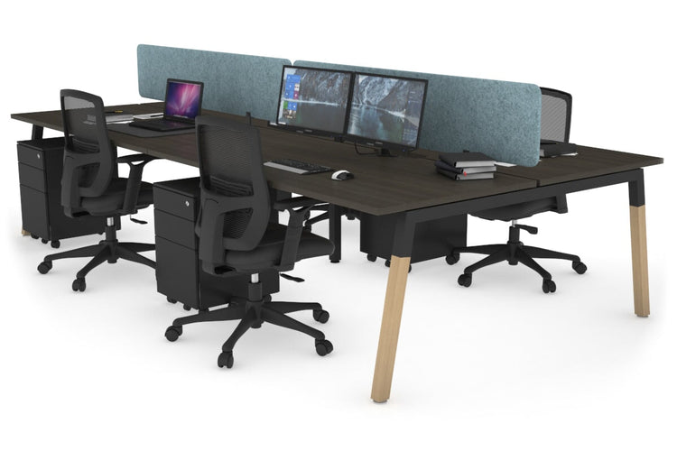 Quadro A Leg 4 Person Office Workstations - Wood Leg Cross Beam [1200L x 800W with Cable Scallop] Jasonl black leg dark oak blue echo panel (400H x 1200W)