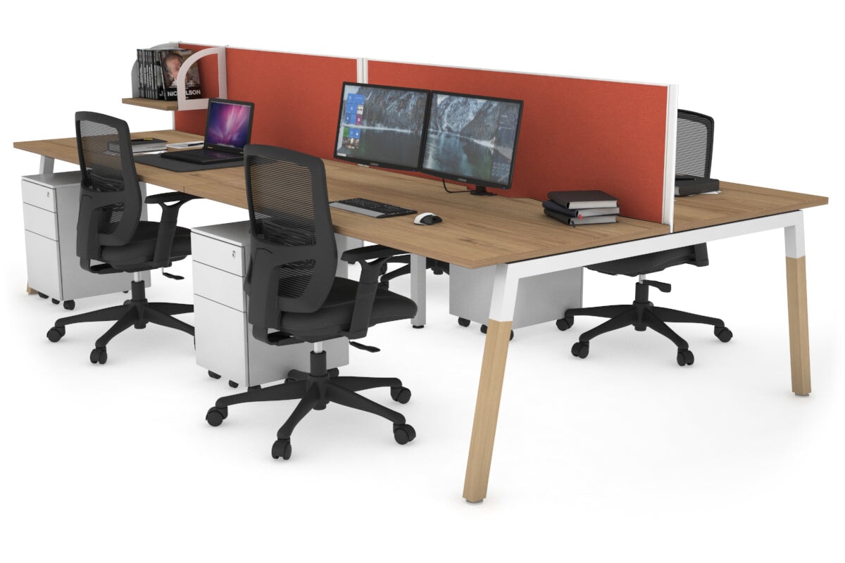 Quadro A Leg 4 Person Office Workstations - Wood Leg Cross Beam [1200L x 800W with Cable Scallop] Jasonl white leg salvage oak orange squash (500H x 1200W)