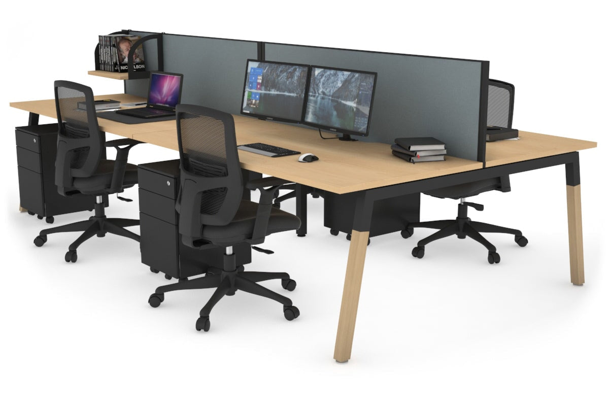 Quadro A Leg 4 Person Office Workstations - Wood Leg Cross Beam [1200L x 800W with Cable Scallop] Jasonl black leg maple cool grey (500H x 1200W)