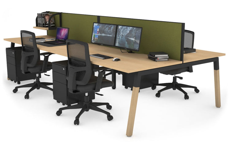 Quadro A Leg 4 Person Office Workstations - Wood Leg Cross Beam [1200L x 800W with Cable Scallop] Jasonl black leg maple green moss (500H x 1200W)