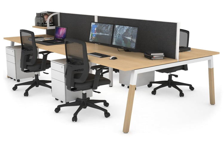 Quadro A Leg 4 Person Office Workstations - Wood Leg Cross Beam [1200L x 800W with Cable Scallop] Jasonl white leg maple moody charcoal (500H x 1200W)