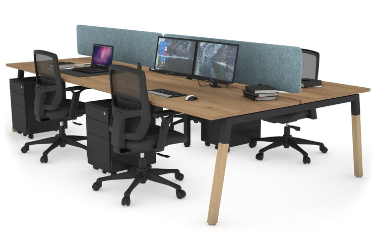 Quadro A Leg 4 Person Office Workstations - Wood Leg Cross Beam [1200L x 800W with Cable Scallop] Jasonl black leg salvage oak blue echo panel (400H x 1200W)
