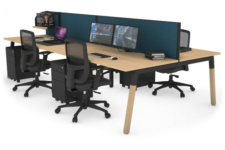 Quadro A Leg 4 Person Office Workstations - Wood Leg Cross Beam [1200L x 800W with Cable Scallop] Jasonl black leg maple deep blue (500H x 1200W)