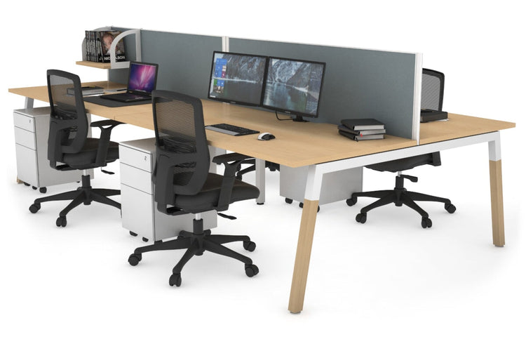 Quadro A Leg 4 Person Office Workstations - Wood Leg Cross Beam [1200L x 800W with Cable Scallop] Jasonl white leg maple cool grey (500H x 1200W)