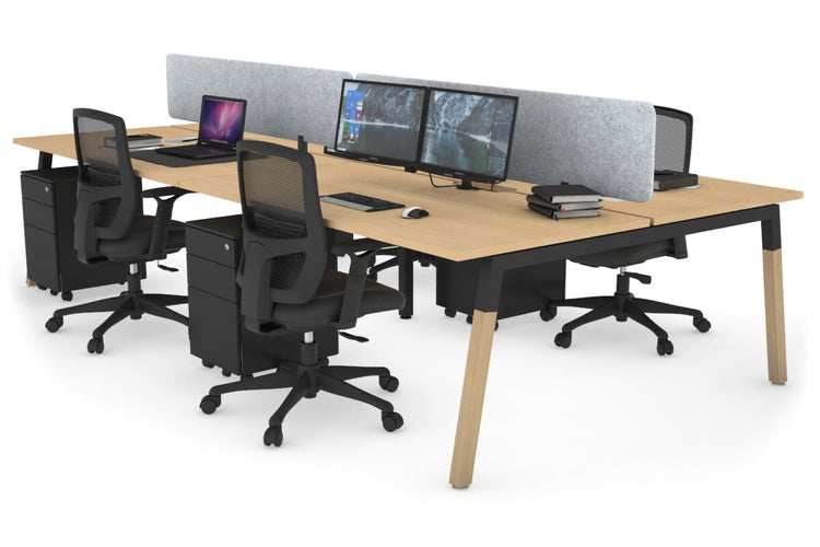 Quadro A Leg 4 Person Office Workstations - Wood Leg Cross Beam [1200L x 800W with Cable Scallop] Jasonl black leg maple light grey echo panel (400H x 1200W)