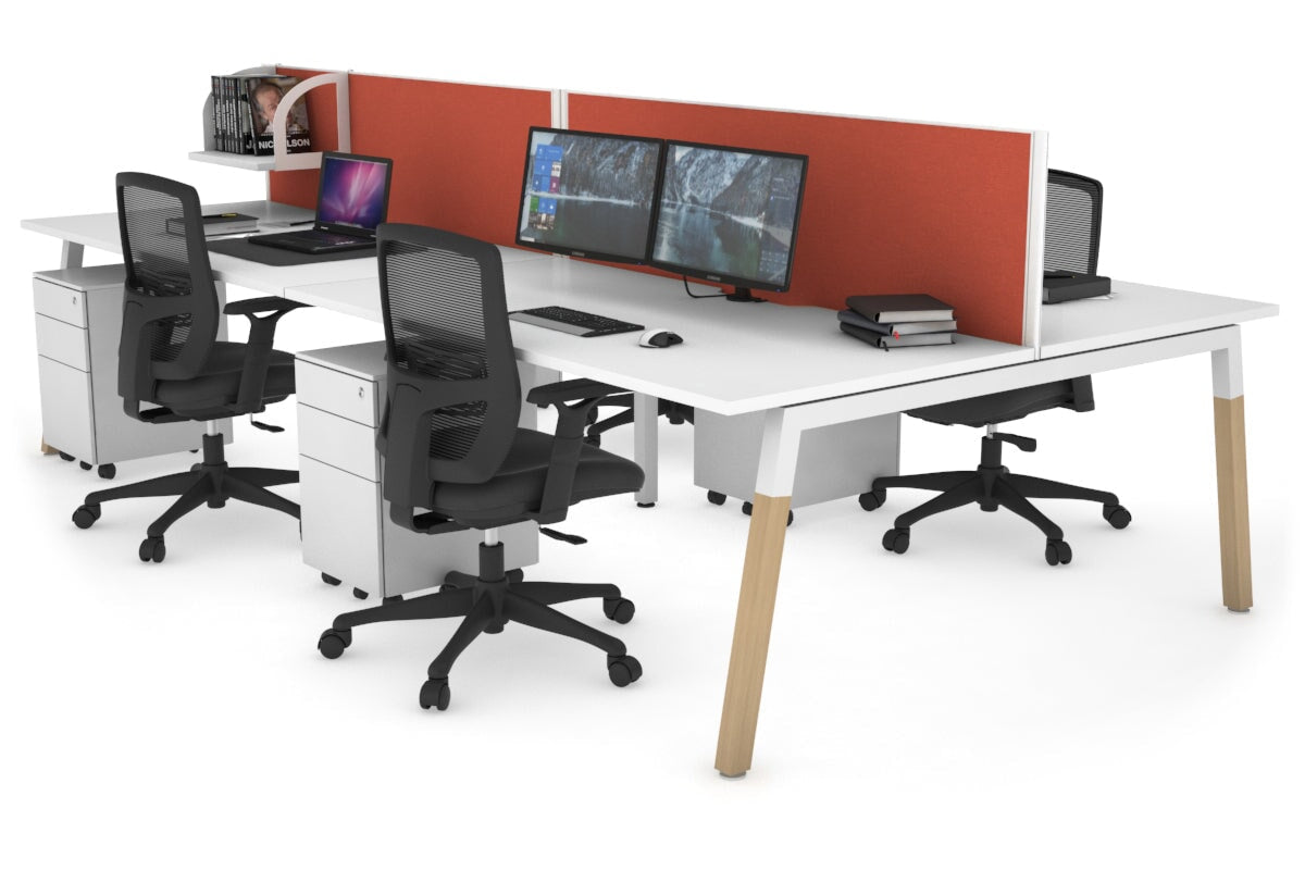 Quadro A Leg 4 Person Office Workstations - Wood Leg Cross Beam [1200L x 800W with Cable Scallop] Jasonl white leg white orange squash (500H x 1200W)