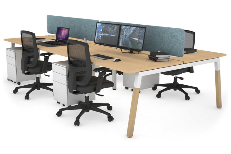 Quadro A Leg 4 Person Office Workstations - Wood Leg Cross Beam [1200L x 800W with Cable Scallop] Jasonl white leg maple blue echo panel (400H x 1200W)