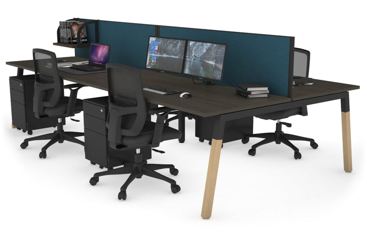 Quadro A Leg 4 Person Office Workstations - Wood Leg Cross Beam [1200L x 800W with Cable Scallop] Jasonl black leg dark oak deep blue (500H x 1200W)