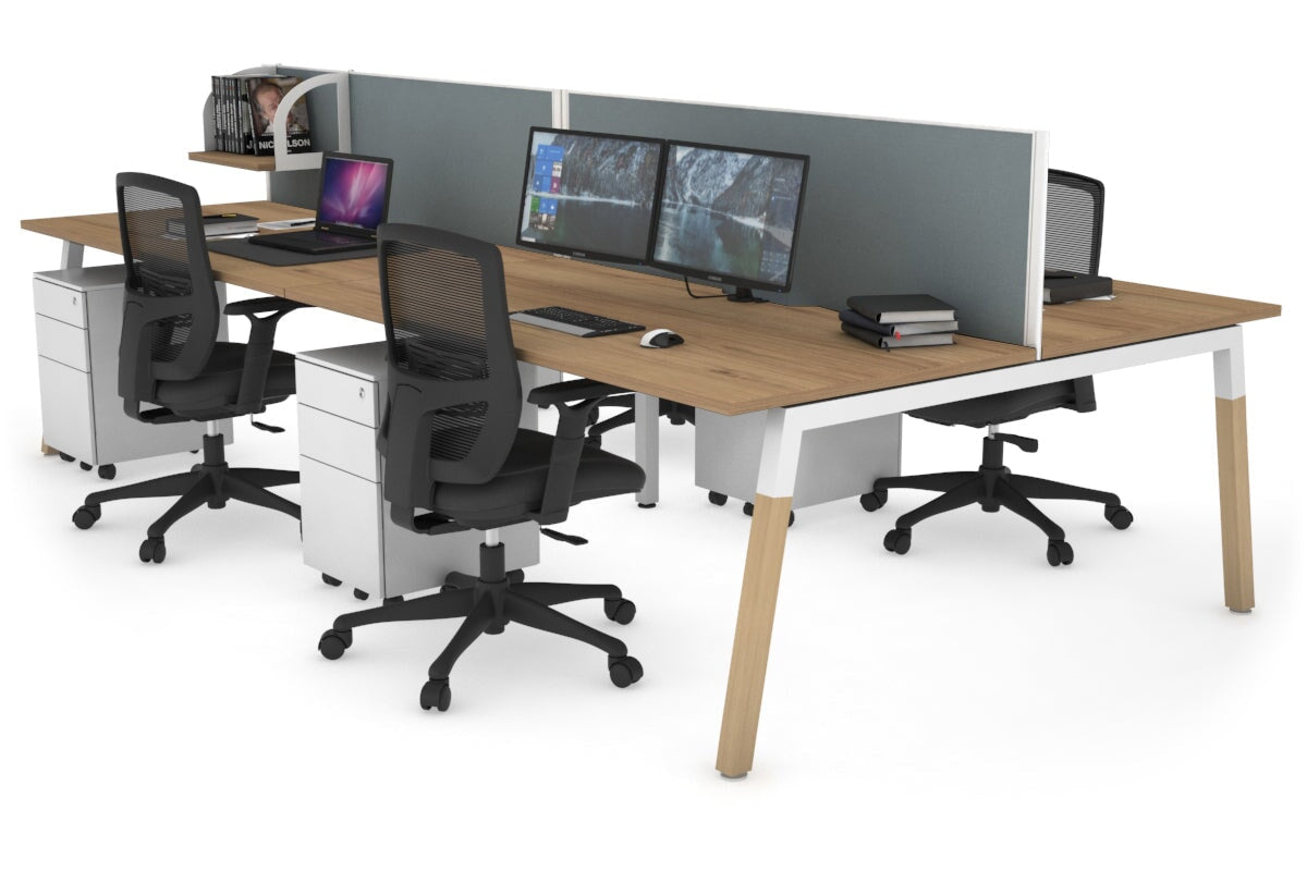 Quadro A Leg 4 Person Office Workstations - Wood Leg Cross Beam [1200L x 800W with Cable Scallop] Jasonl white leg salvage oak cool grey (500H x 1200W)