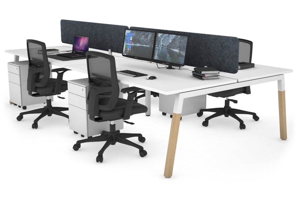 Quadro A Legs 4 Person Office Workstation - Wood Legs Cross Beam [1200L x 800W with Cable Scallop]-white leg white dark grey acoustic panel (400H x 1200W)