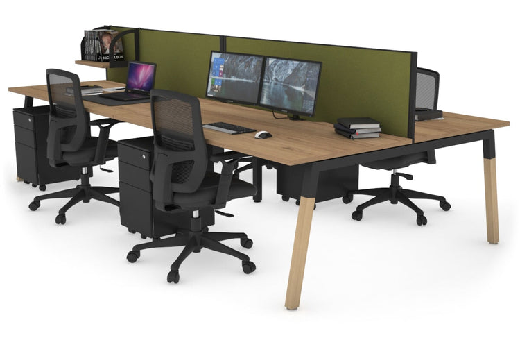 Quadro A Leg 4 Person Office Workstations - Wood Leg Cross Beam [1200L x 800W with Cable Scallop] Jasonl black leg salvage oak green moss (500H x 1200W)