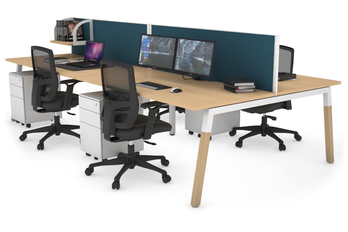 Quadro A Leg 4 Person Office Workstations - Wood Leg Cross Beam [1200L x 800W with Cable Scallop] Jasonl white leg maple deep blue (500H x 1200W)