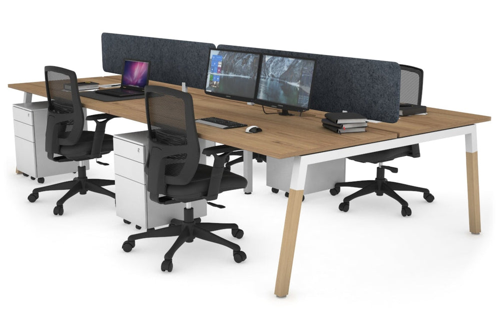 Quadro A Legs 4 Person Office Workstation - Wood Legs Cross Beam [1200L x 800W with Cable Scallop]-white leg salvage oak dark grey acoustic panel (400H x 1200W)