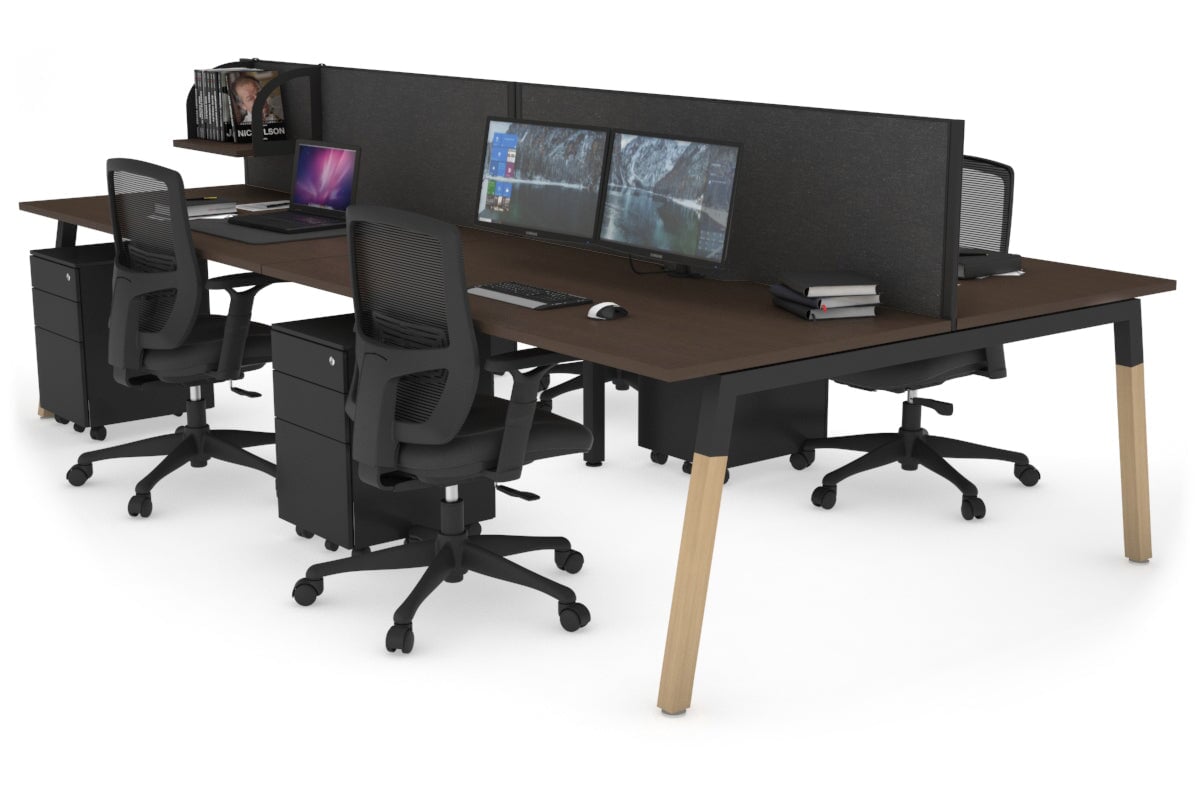 Quadro A Leg 4 Person Office Workstations - Wood Leg Cross Beam [1200L x 800W with Cable Scallop] Jasonl black leg wenge moody charcoal (500H x 1200W)