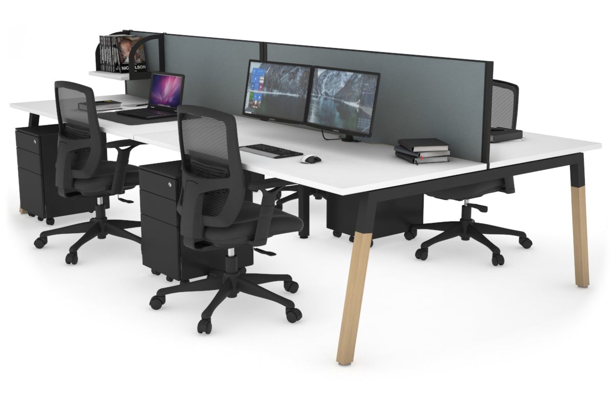 Quadro A Leg 4 Person Office Workstations - Wood Leg Cross Beam [1200L x 800W with Cable Scallop] Jasonl black leg white cool grey (500H x 1200W)
