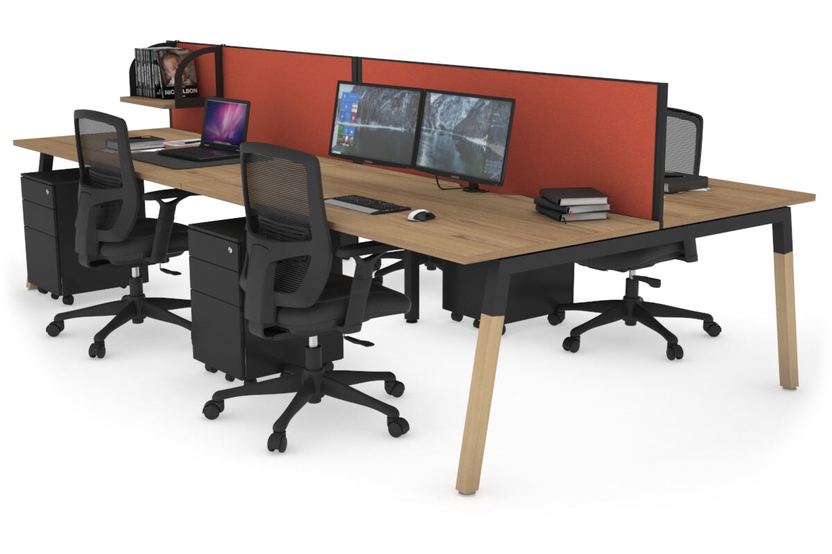 Quadro A Leg 4 Person Office Workstations - Wood Leg Cross Beam [1200L x 800W with Cable Scallop] Jasonl black leg salvage oak orange squash (500H x 1200W)