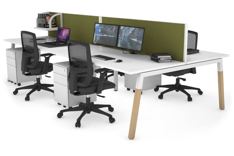Quadro A Leg 4 Person Office Workstations - Wood Leg Cross Beam [1200L x 800W with Cable Scallop] Jasonl white leg white green moss (500H x 1200W)