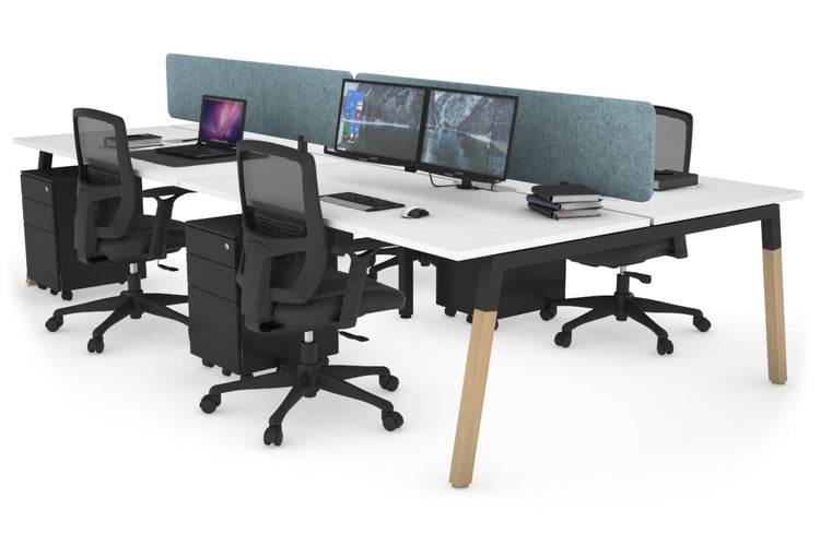Quadro A Leg 4 Person Office Workstations - Wood Leg Cross Beam [1200L x 800W with Cable Scallop] Jasonl black leg white blue echo panel (400H x 1200W)