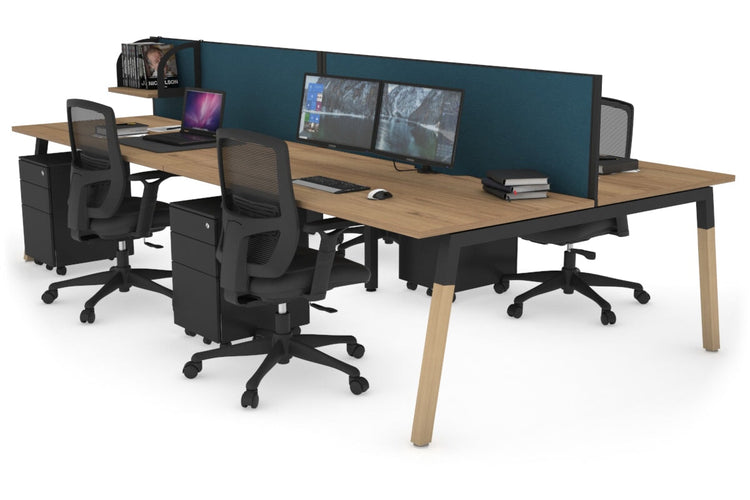 Quadro A Leg 4 Person Office Workstations - Wood Leg Cross Beam [1200L x 800W with Cable Scallop] Jasonl black leg salvage oak deep blue (500H x 1200W)