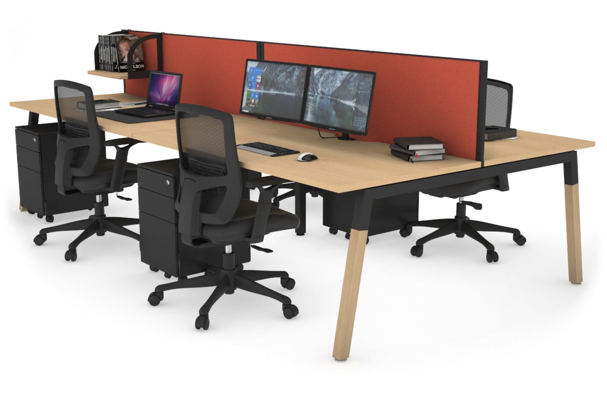 Quadro A Leg 4 Person Office Workstations - Wood Leg Cross Beam [1200L x 800W with Cable Scallop] Jasonl black leg maple orange squash (500H x 1200W)